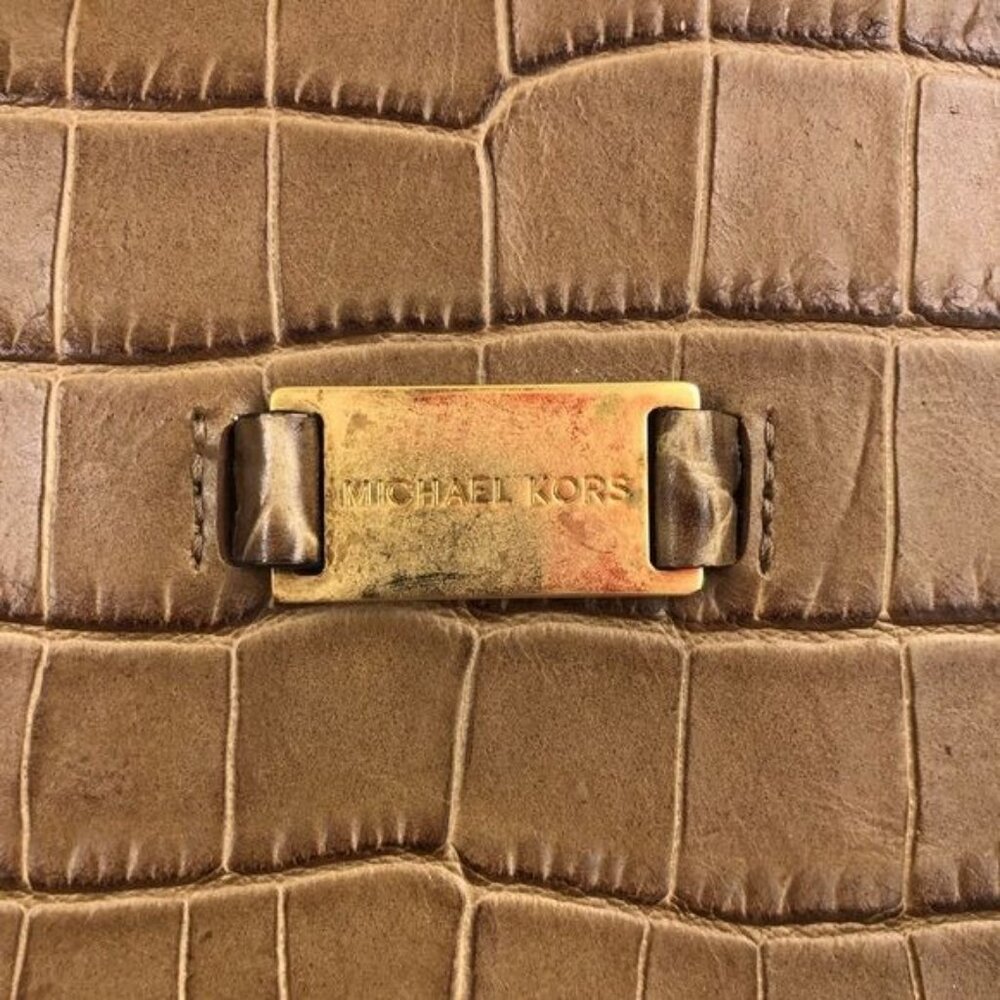 Michael Kors Gia Crocodile Embossed Leather Satchel in Barley - Picture 12 of 16